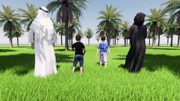 Arab Parents Saudi on Green Lawn Landscape