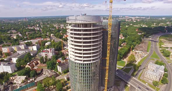 4K - Construction of a Skyscraper. Aerial view