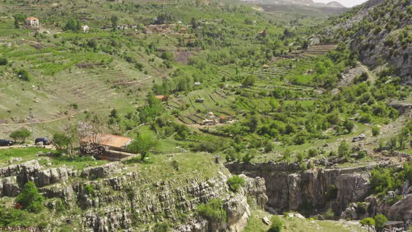 Aerial View of a Waterfall in the Mountains of Lebanon