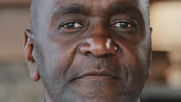 Closeup Portrait African Man Concentrated Human Male Wrinkled Stubbly Face American Adult 50s