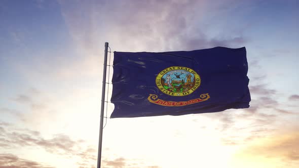 State Flag of Idaho Waving in the Wind