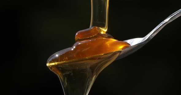 Honey Pouring On Spoon