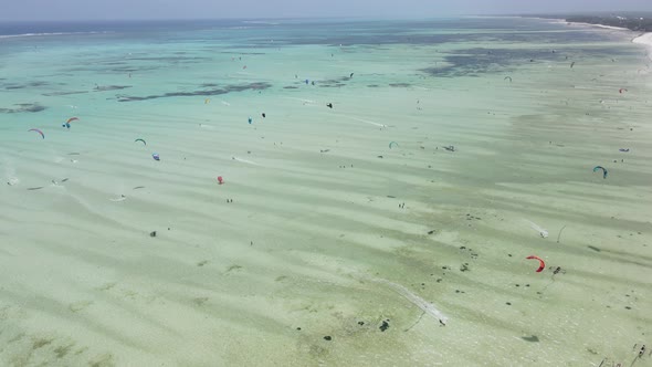 Zanzibar Tanzania  Kitesurfing Near the Shore Slow Motion