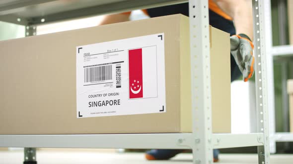 Box with Products From Singapore and Storage Employee