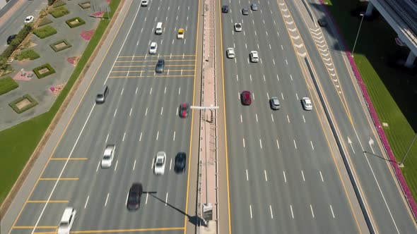 Aerial View of Car Traffic on Highway in Dubai