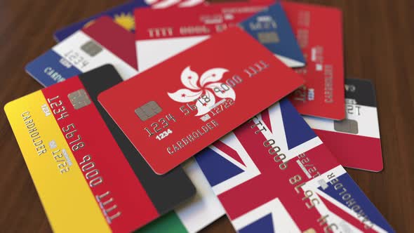 Emphasized Bank Card with Flag of Hong Kong