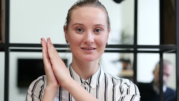 Woman Clapping, Applauding in Office