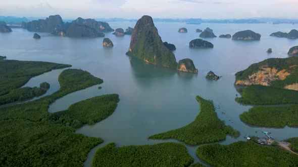 Sametnangshe View of Mountains in Phangnga Bay with Mangrove Forest in Andaman Sea Thailand