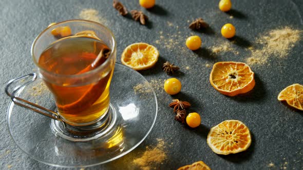 Herbal tea with dried orange, gooseberries and star anise 4k