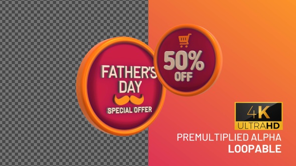 Fathers Day 50 Percent Off Bage Looping with Alpha Channel