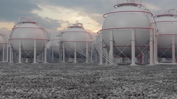 Gas Processing Plant With Storage Tanks And Pipe Line Valves