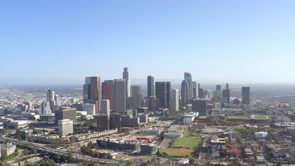 Aerial, cityscape of the Los Angeles, drone view