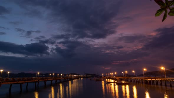 Time Lapse Chalong Pier At Beautiful Twilight.