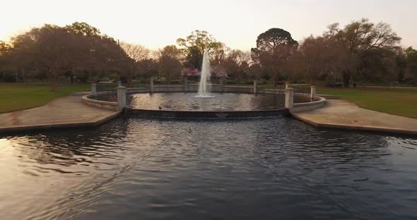 Elegant pond with fountain in a park in Charleston