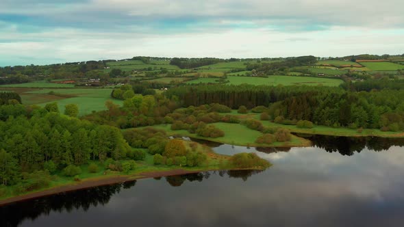 Aerial view over Irish landscape in spring