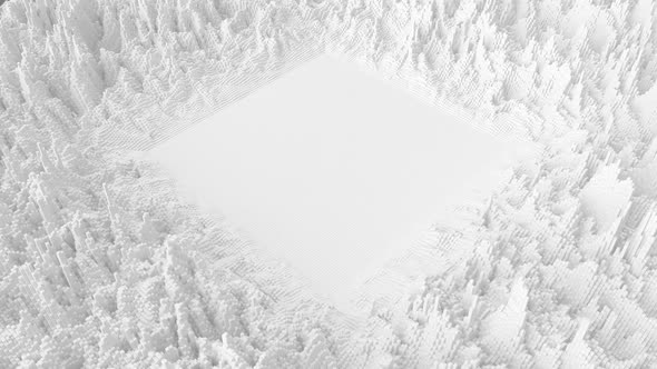 Abstract White Landscape with Moving Cubes