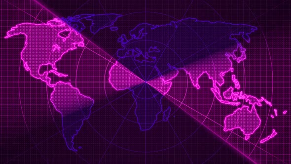 Purple Pink Color World Map Searching Radar Hud Animated