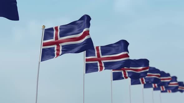 Iceland  Row Of Flags 