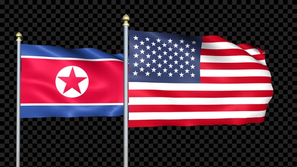 Korea North And United States Two Countries Flags Waving