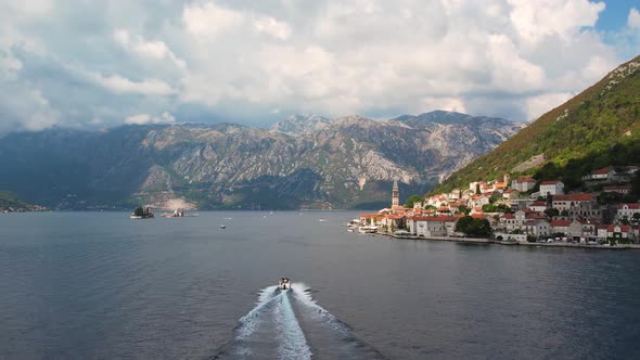 Aerial Panoramic View of Kotor Bay or Boka Kotorska Tourist Resort of Montenegro