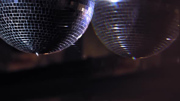 Nightlife entertainment industry. Close up view of reflection disco ball on party