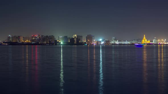 Doha Skyline with the Islamic Cultural Center Timelapse in Qatar Middle East