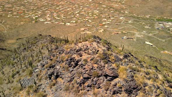 American US Flag on Top of Desert Mountain Orbit