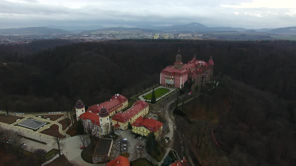 Aerial view of the castle of Ksiaz, Swidnica, Poland