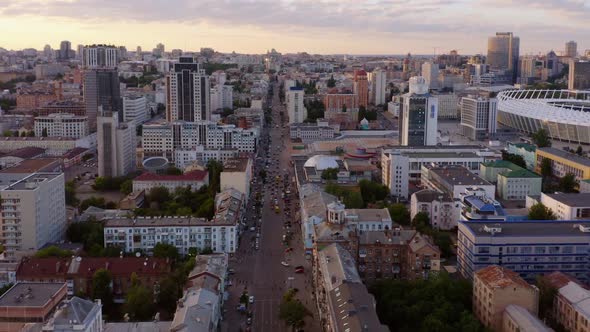 Aerial Top View of City Road with Car Traffic