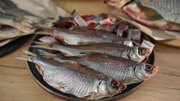 Healthy Foods Juicy Fresh Salted Sea Fish on a Plate Closeup