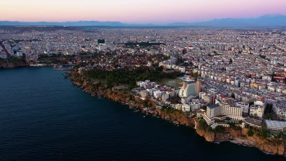 Aerial Panoramic View of Mediterranean Sea and Resort Town