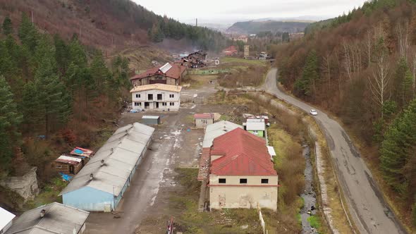 Aerial view of a Roma settlement in the village of Rudnany in Slovakia