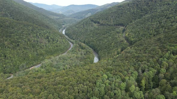 Nature of Ukraine: Carpathian Mountains Slow Motion. Aerial View