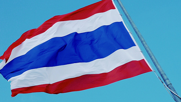 Thai National Flag Fluttering in the Wind