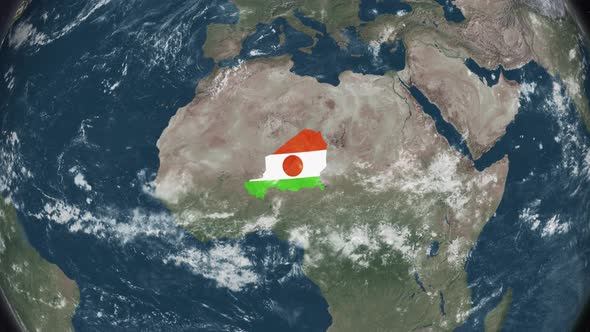 4K Globe Map of Niger with a flag (Highlighted)