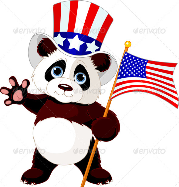 Panda Holding American Flag