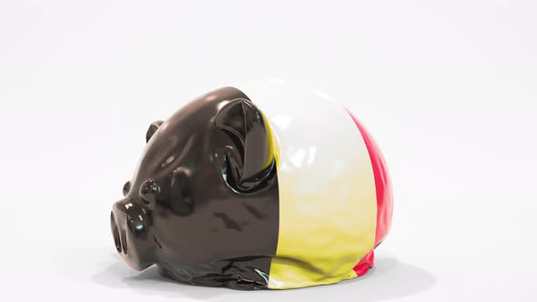 Deflating Piggy Bank with Printed Flag of Belgium