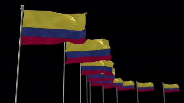 Colombia Row Of Flags Animation Include Alpha Channel