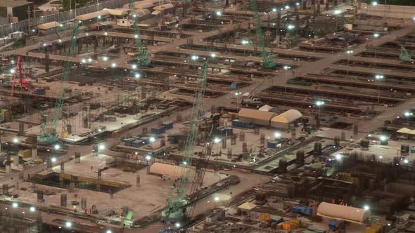 Time Lapse of Construction Site with Heavy Construction Machinery in Metropolis