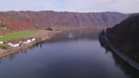 Cargo Pusher Transport Boat on a River Moving Freight and Goods