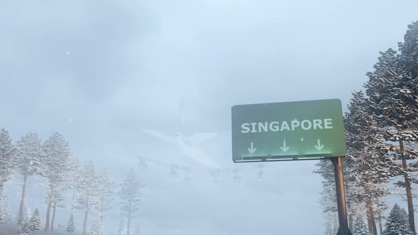 Airplane Arrives to Singapore In Snowy Winter