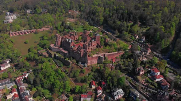 Beautiful top view of the Heidelberg castle and the old part of the city.