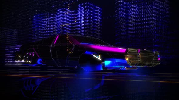 Futuristic Dark Car in Artificial Space. Computer Space. 3D Animation. Digital