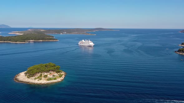 Croatia. Aerial view at the cruise ship. Adventure and travel. 