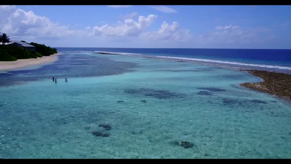 Aerial drone view texture of paradise bay beach journey by clear water and bright sand background of