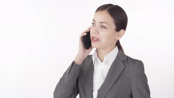 Pretty Female Office Worker Having Phone Talk