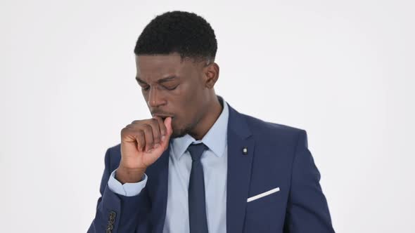 African Businessman Coughing on White Background