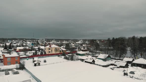 Aerial View of the Village in Winter Day