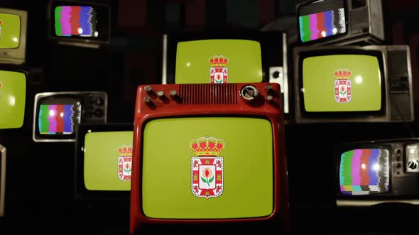 Flag of the Province of Granada, Spain, on Retro TVs.