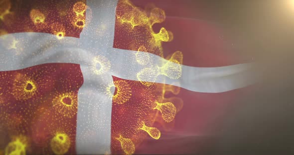 Denmark Flag With Corona Virus Bacteria alt